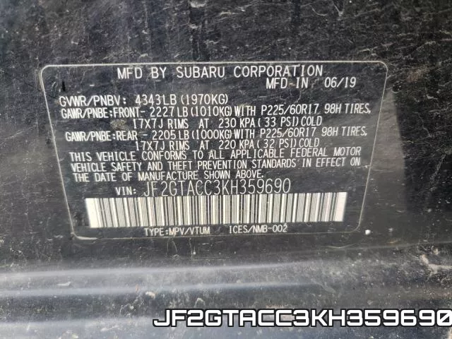 JF2GTACC3KH359690 фото 2