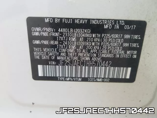 JF2SJAEC1HH570442 фото 2