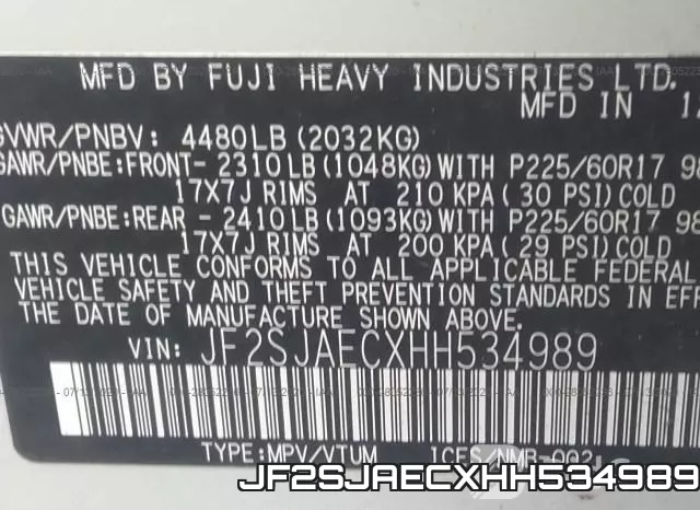 JF2SJAECXHH534989 фото 10