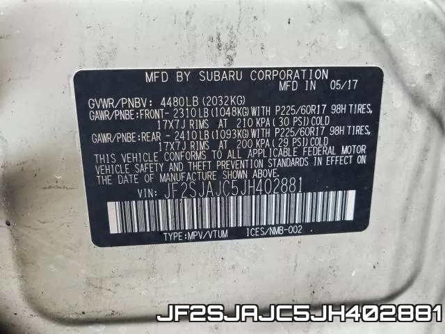 JF2SJAJC5JH402881 фото 2