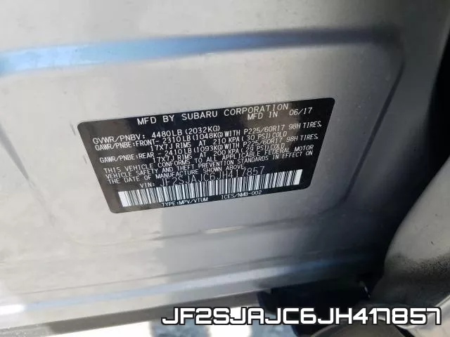 JF2SJAJC6JH417857 фото 2