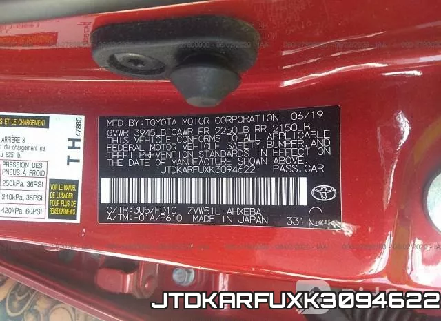 JTDKARFUXK3094622 фото 10
