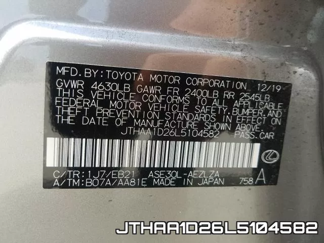 JTHAA1D26L5104582 фото 2