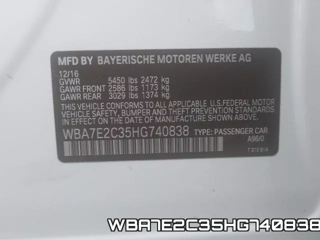 WBA7E2C35HG740838 фото 2