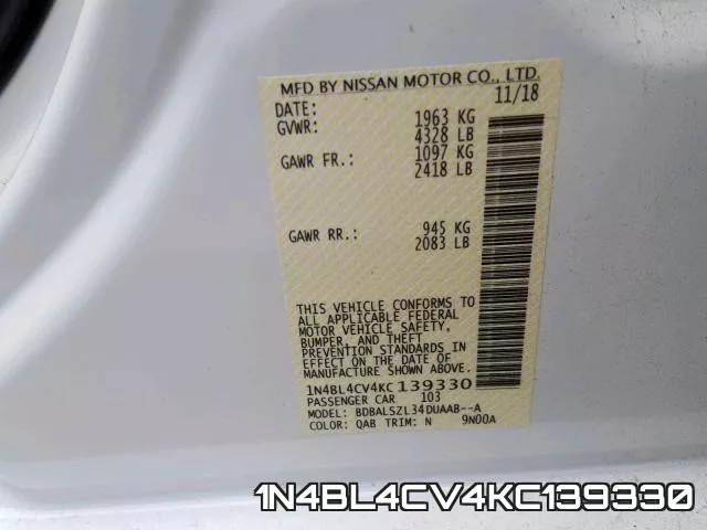 1N4BL4CV4KC139330 фото 2