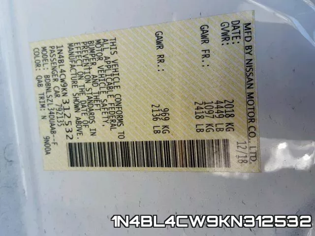 1N4BL4CW9KN312532 фото 2