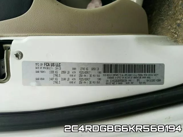 2C4RDGBG6KR568194 фото 2