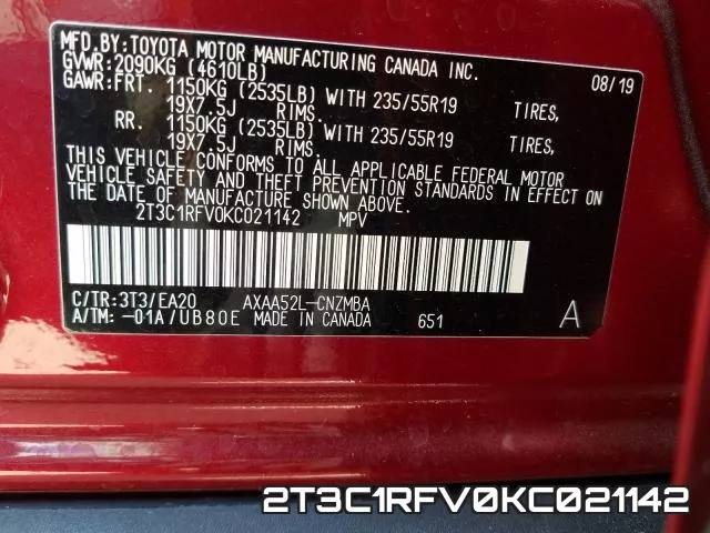 2T3C1RFV0KC021142 фото 2