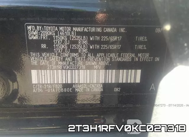 2T3H1RFV0KC027318 фото 10