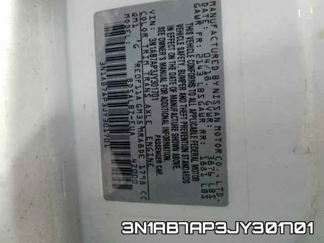 3N1AB7AP3JY301701 фото 2
