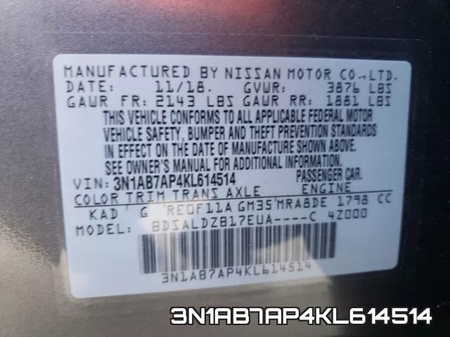 3N1AB7AP4KL614514 фото 2