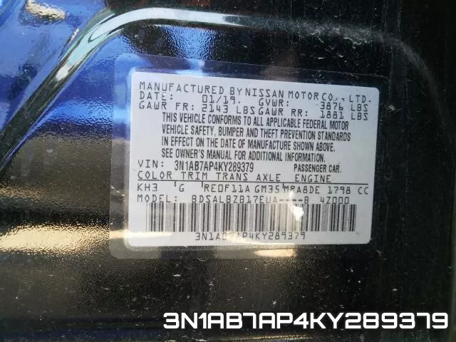 3N1AB7AP4KY289379 фото 2