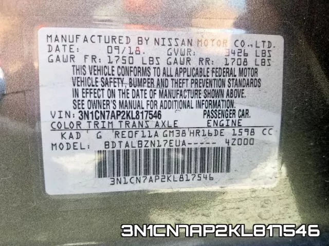 3N1CN7AP2KL817546 фото 2