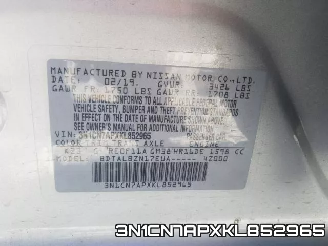 3N1CN7APXKL852965 фото 2