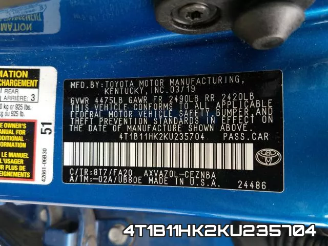 4T1B11HK2KU235704 фото 2