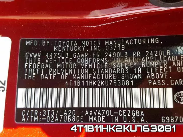 4T1B11HK2KU763081 фото 2