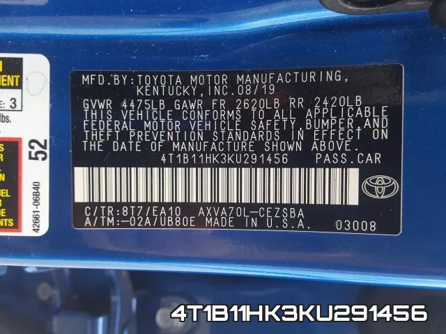 4T1B11HK3KU291456 фото 2