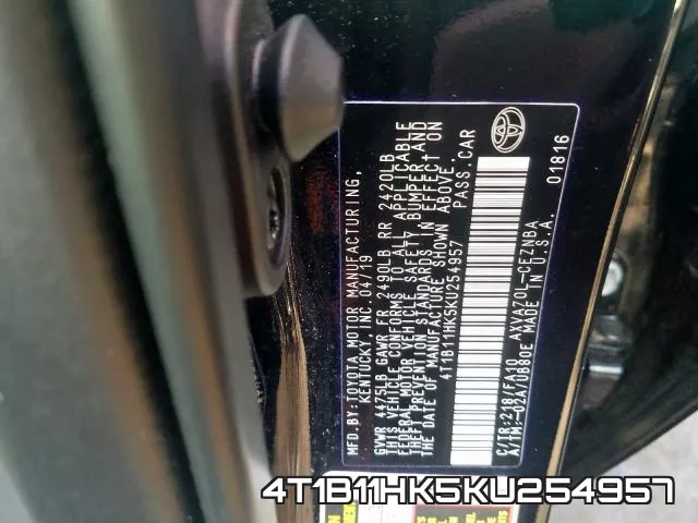 4T1B11HK5KU254957 фото 2