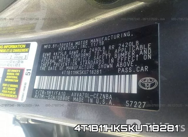 4T1B11HK5KU718281 фото 10