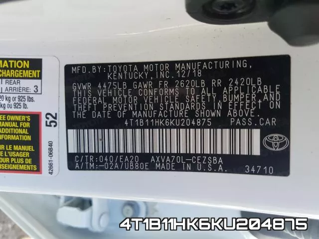 4T1B11HK6KU204875 фото 2