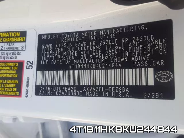 4T1B11HK8KU244844 фото 2