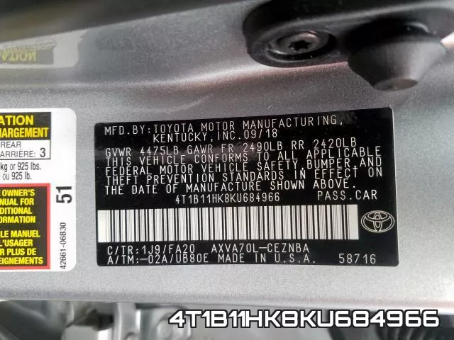 4T1B11HK8KU684966 фото 2