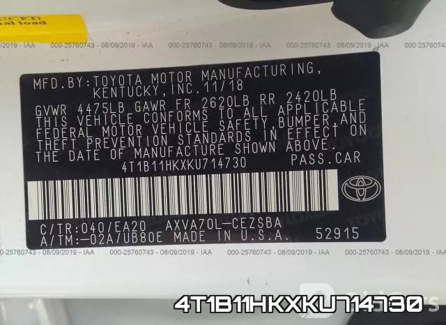 4T1B11HKXKU714730 фото 10