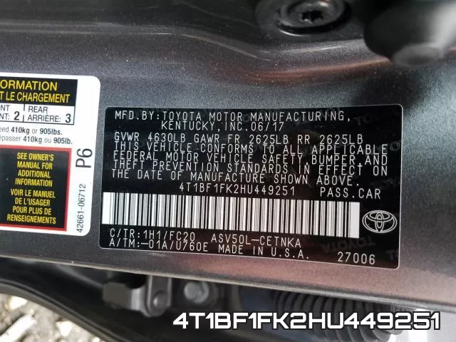 4T1BF1FK2HU449251 фото 2