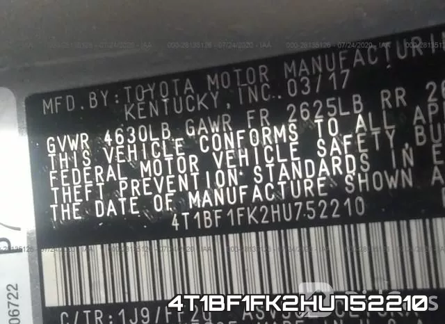 4T1BF1FK2HU752210 фото 10