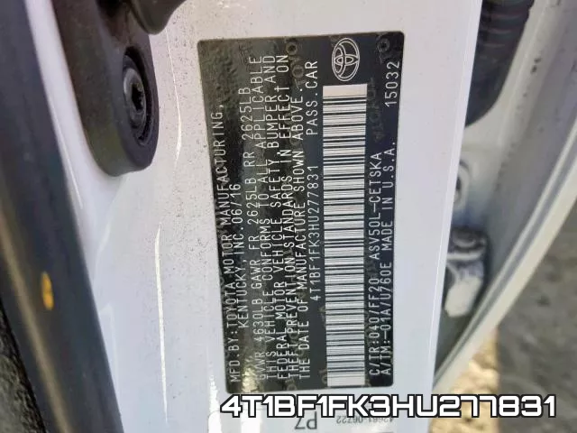 4T1BF1FK3HU277831 фото 2