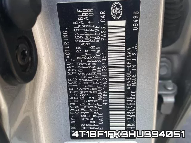 4T1BF1FK3HU394051 фото 2