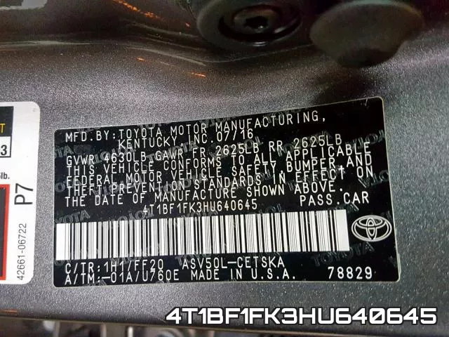 4T1BF1FK3HU640645 фото 2
