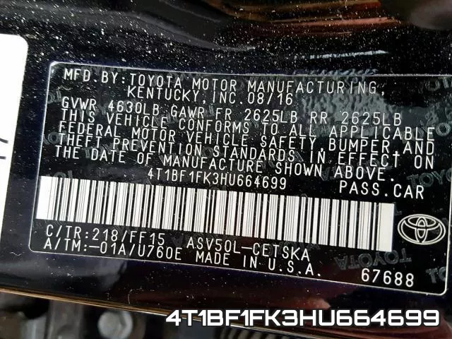 4T1BF1FK3HU664699 фото 2