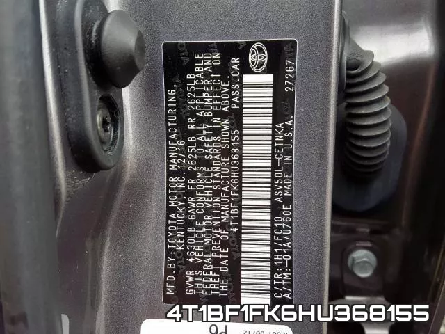 4T1BF1FK6HU368155 фото 2