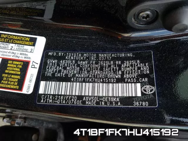 4T1BF1FK7HU415192 фото 2