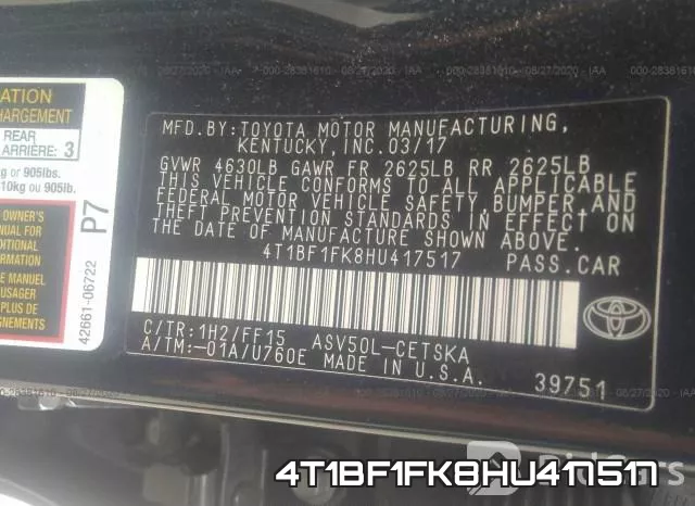 4T1BF1FK8HU417517 фото 10