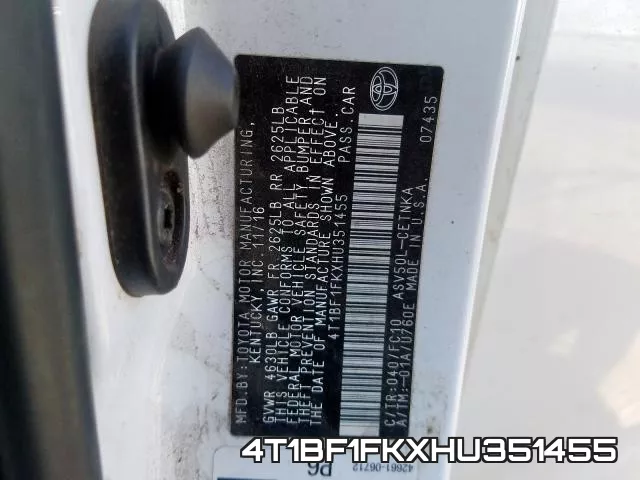 4T1BF1FKXHU351455 фото 2