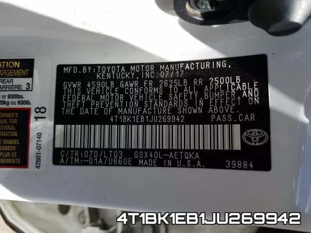 4T1BK1EB1JU269942 фото 2