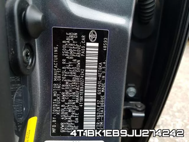 4T1BK1EB9JU274242 фото 2