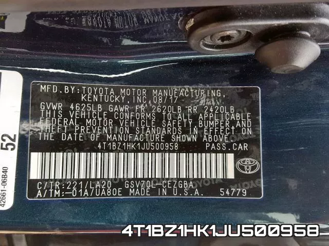 4T1BZ1HK1JU500958 фото 2