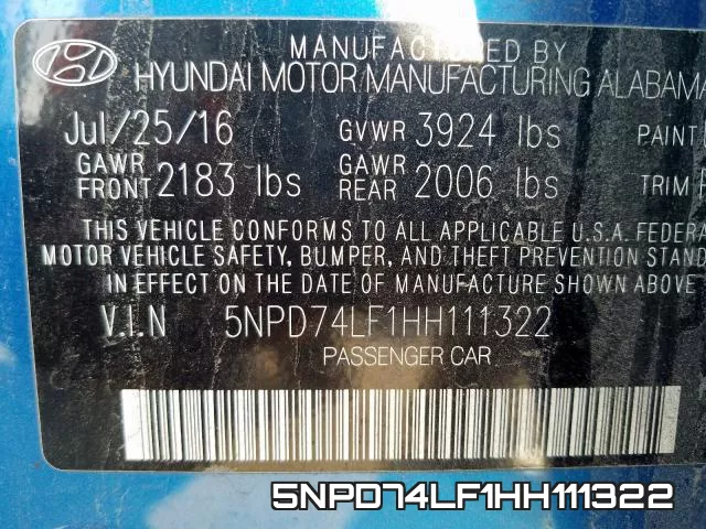 5NPD74LF1HH111322 фото 2