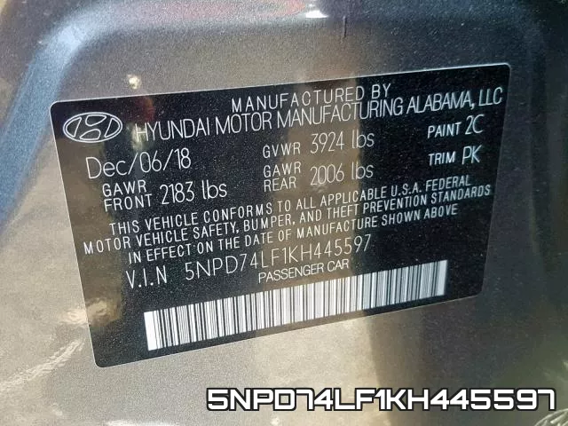 5NPD74LF1KH445597 фото 2