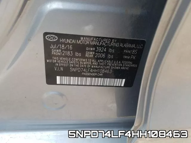 5NPD74LF4HH108463 фото 2