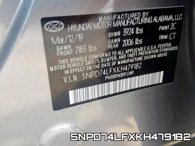 5NPD74LFXKH479182 фото 2