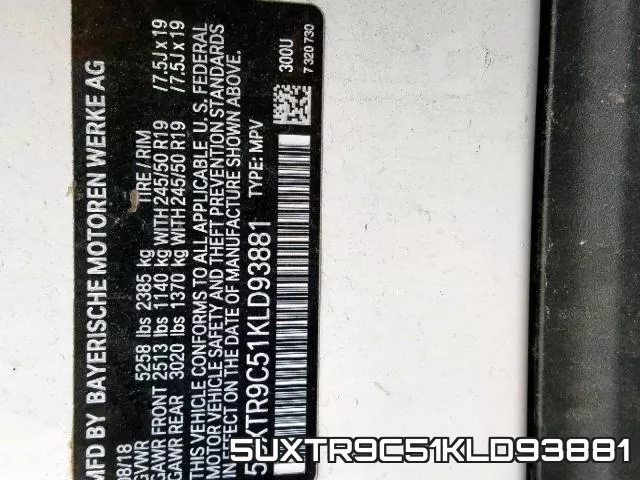 5UXTR9C51KLD93881 фото 2
