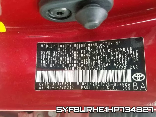 5YFBURHE1HP734827 фото 2