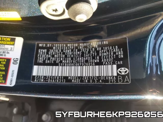 5YFBURHE6KP926056 фото 2
