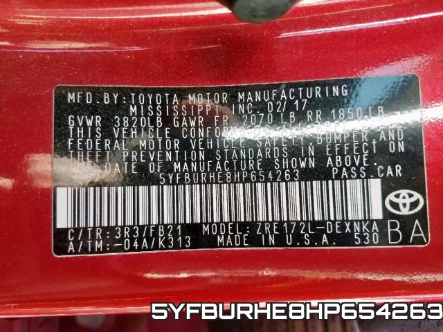 5YFBURHE8HP654263 фото 2