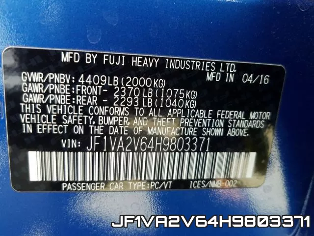 JF1VA2V64H9803371 фото 2