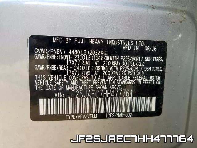 JF2SJAEC7HH477764 фото 2